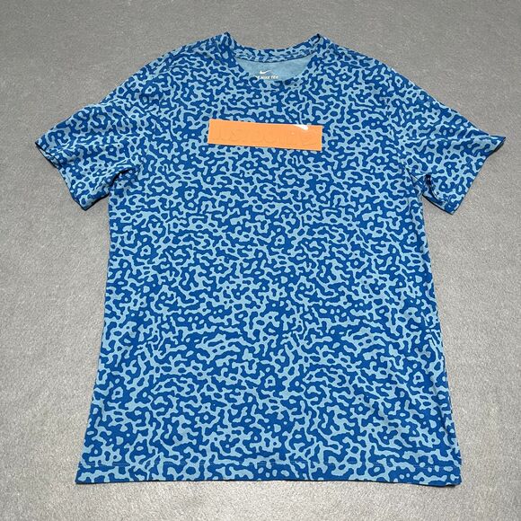 Nike Shirt Mens Large Cerulean Blue Contrast Just Do It Plaque Orange Geometric - Picture 1 of 10